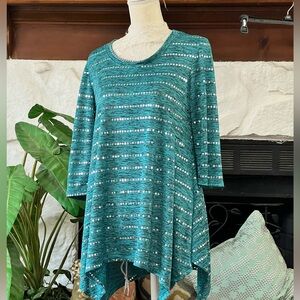 Peck & Peck Teal Sequin Striped Tunic Top Size Small